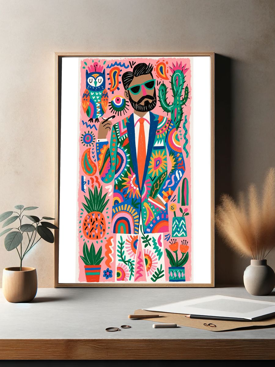 Colorful Dapper Man Illustration Poster. — room view 2