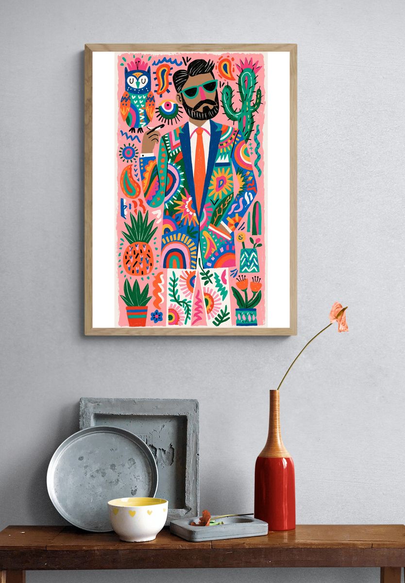 Colorful Dapper Man Illustration Poster. — room view 3