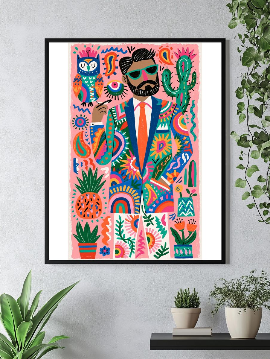Colorful Dapper Man Illustration Poster. — room view 4