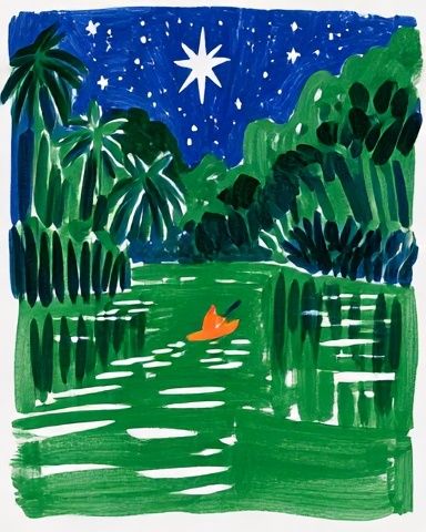 Tropical Night River Illustration Poster. poster detail