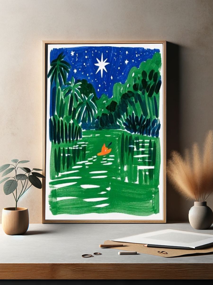 Tropical Night River Illustration Poster. — room view 2