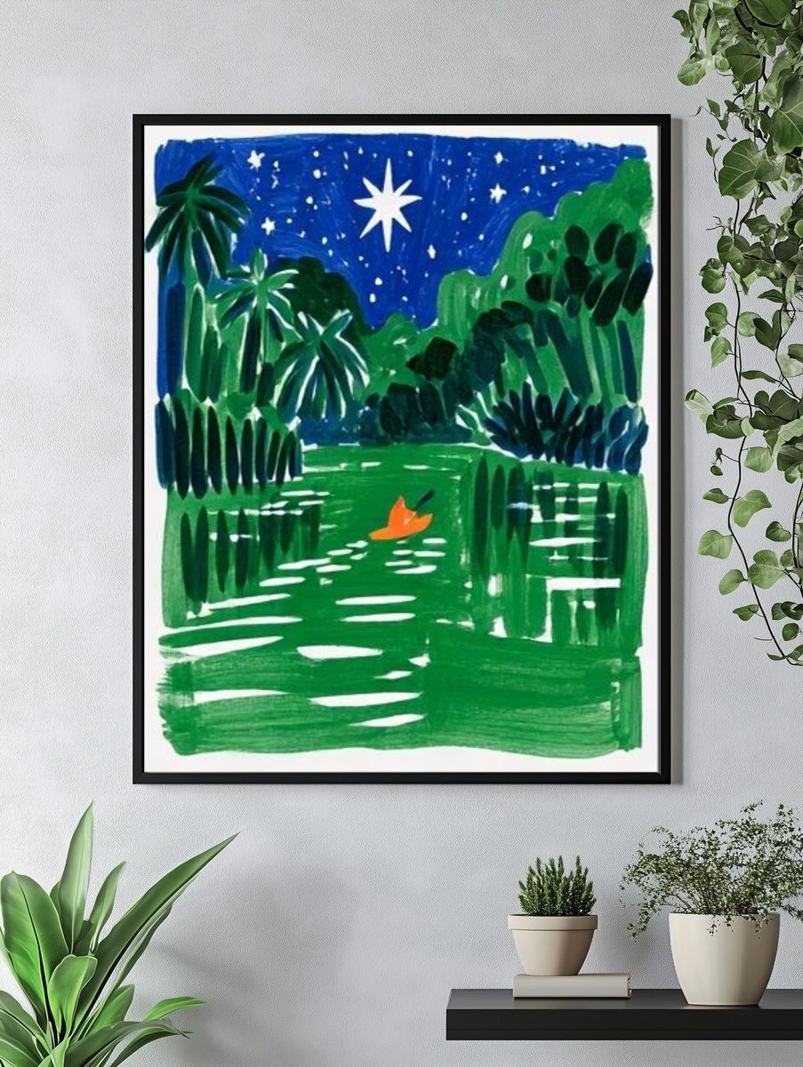 Tropical Night River Illustration Poster. — room view 4