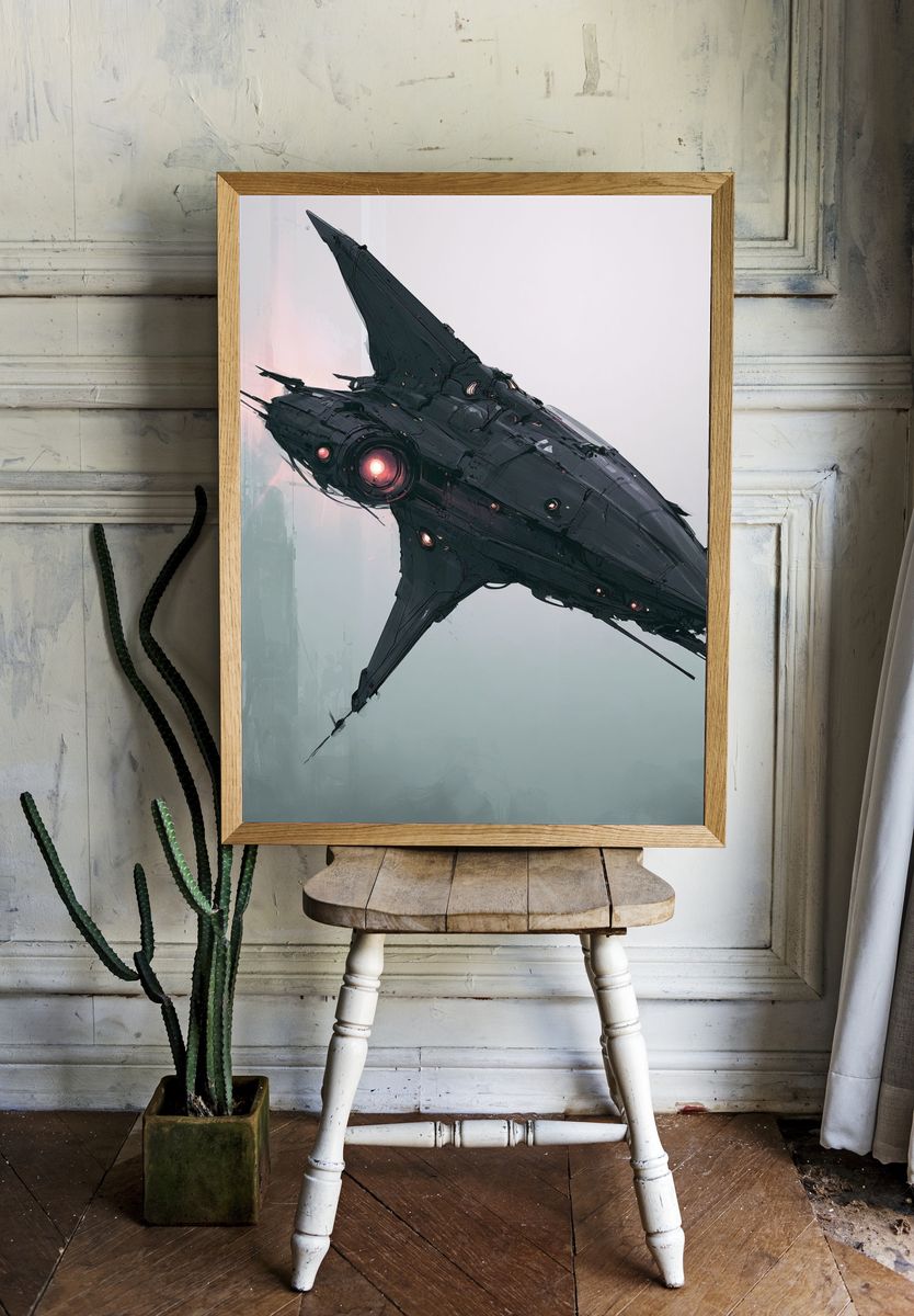 Futuristic Alien Ship Illustration Poster. room preview