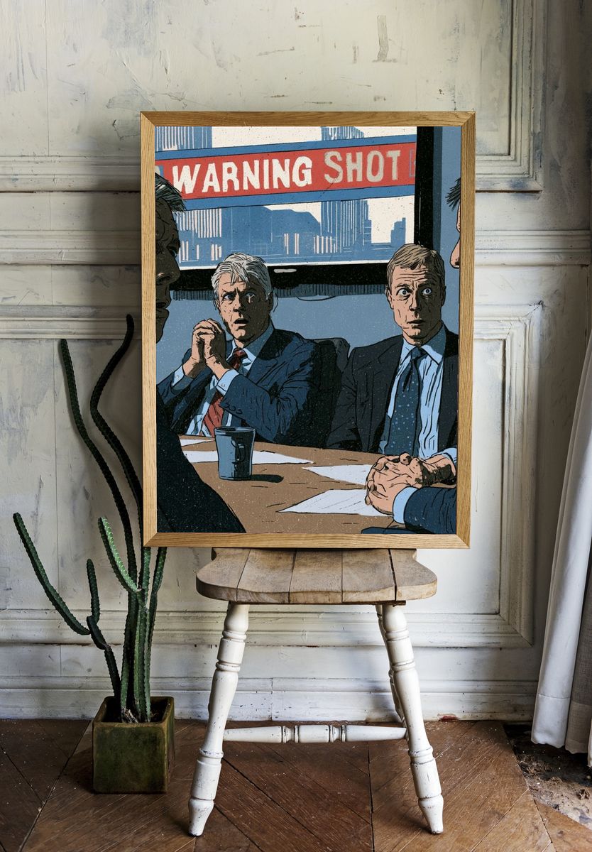 Warning Shot Meeting Illustration Poster. — room view 1
