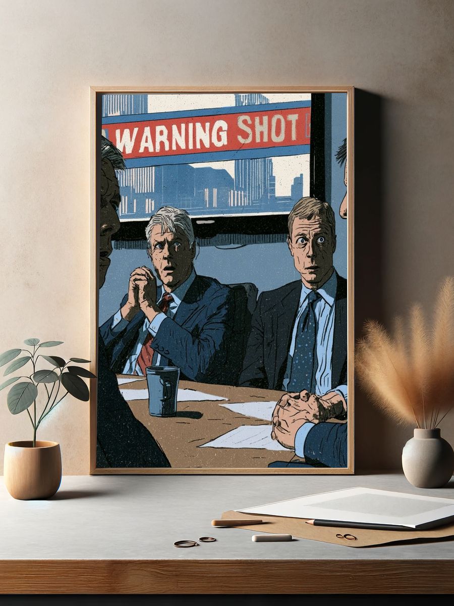 Warning Shot Meeting Illustration Poster. — room view 2