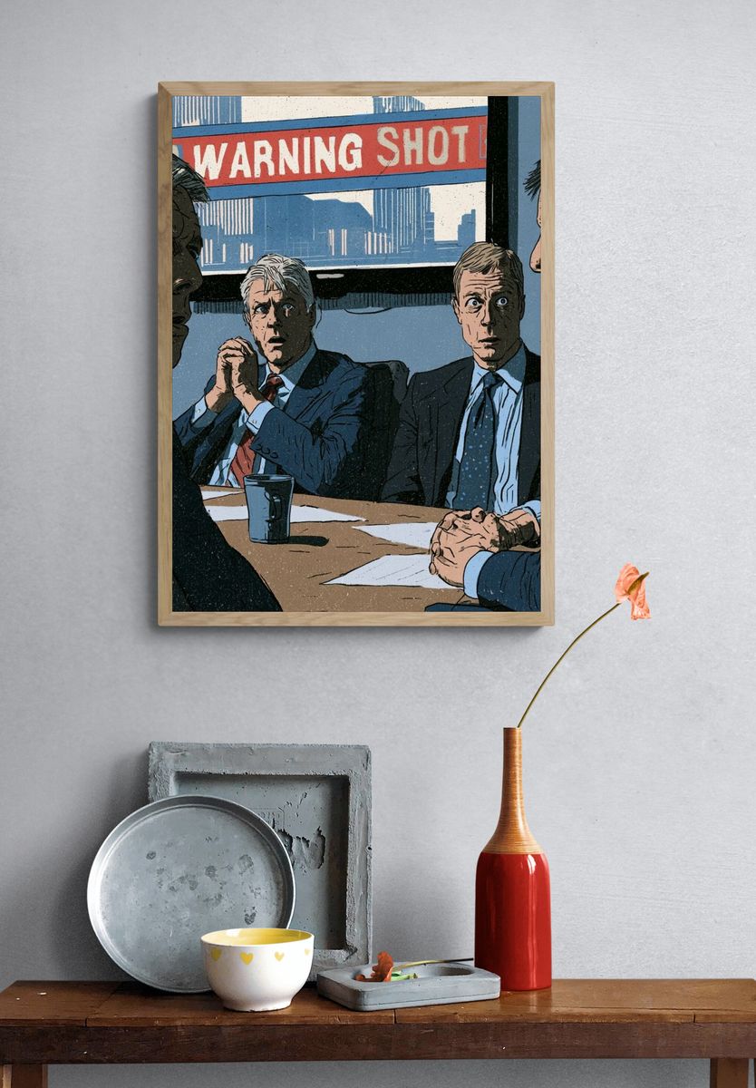 Warning Shot Meeting Illustration Poster. — room view 3