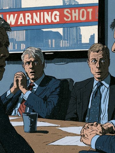 Warning Shot Meeting Illustration Poster.