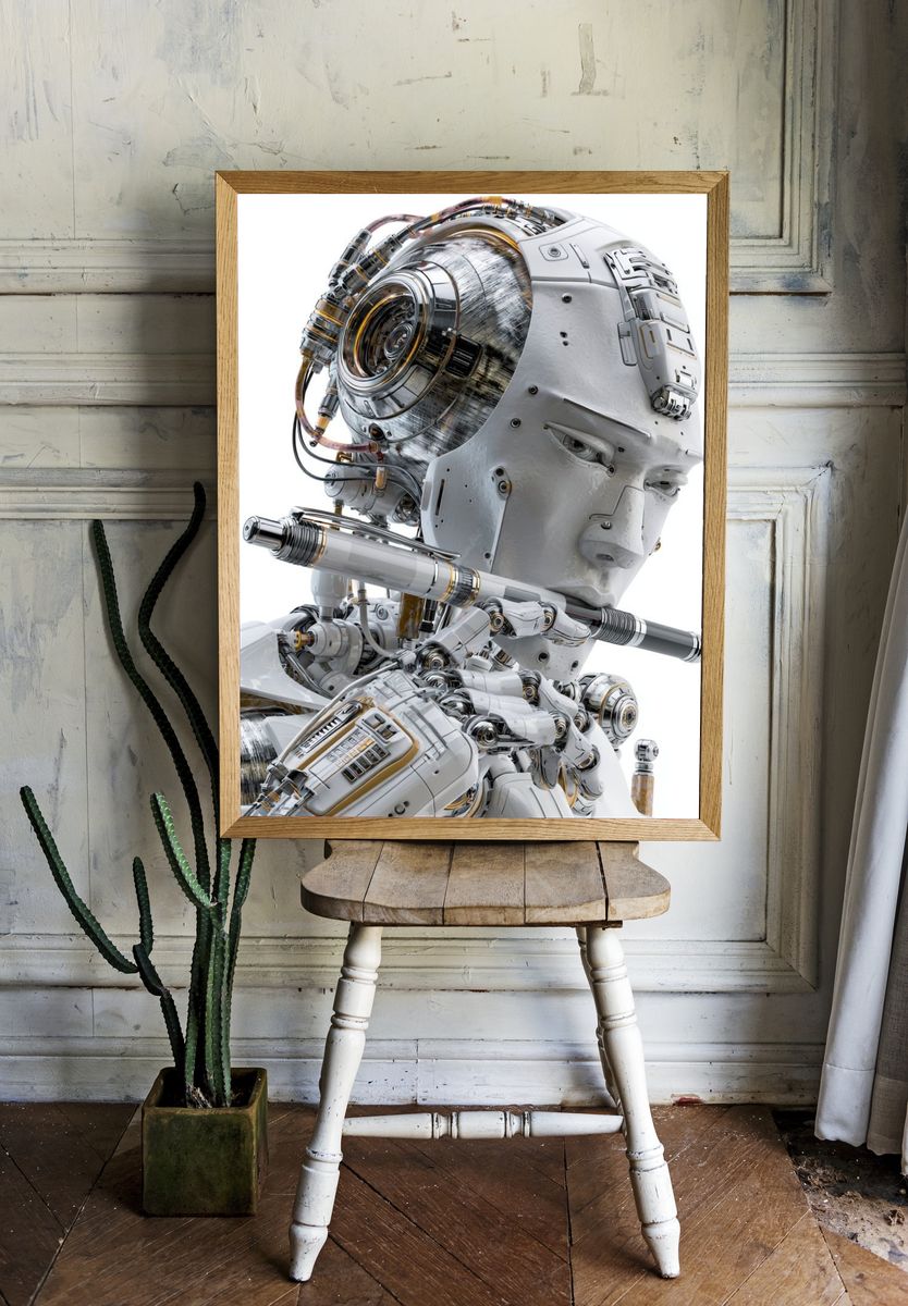 Cybernetic Android Portrait Print. — room view 1
