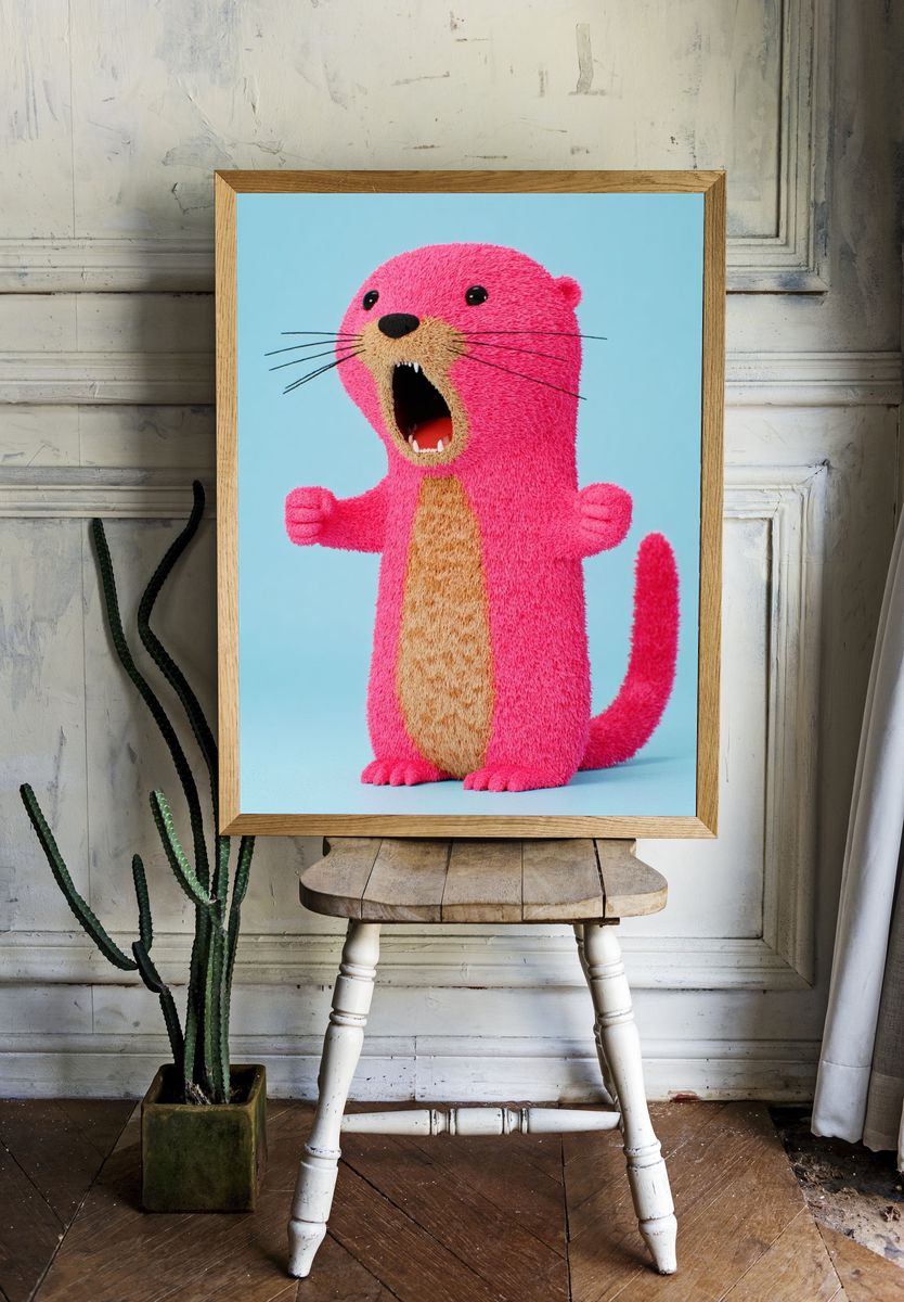 Pink Otter Cartoon Poster. — room view 1