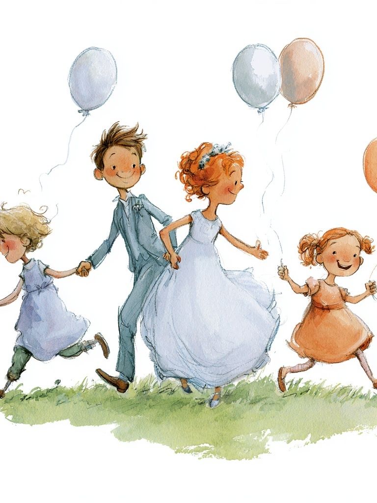 Children with Balloons Watercolor Print. poster detail