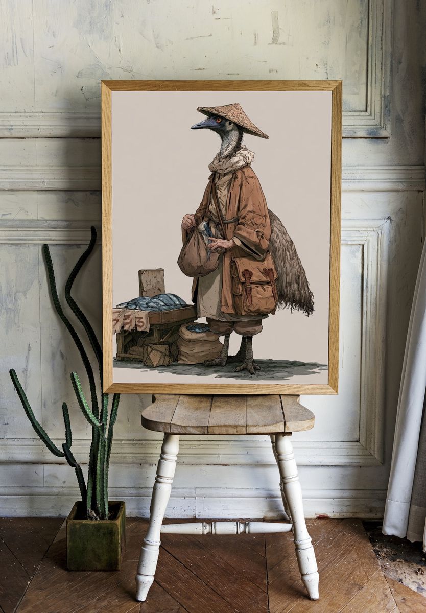Emu Market Vendor Illustration Poster. room preview