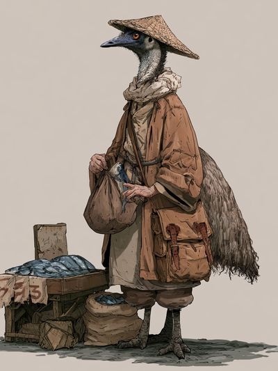 Emu Market Vendor Illustration Poster.