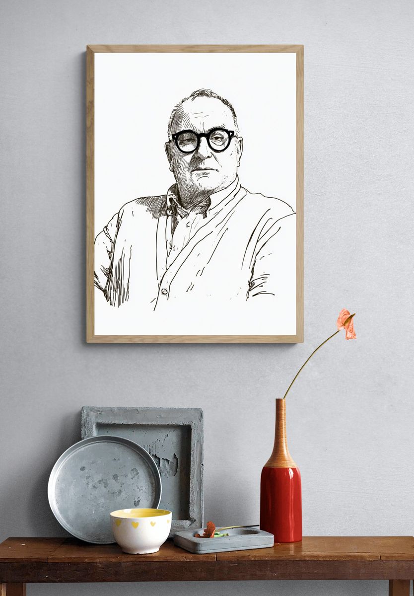 Man Portrait Line Art Poster. — room view 3