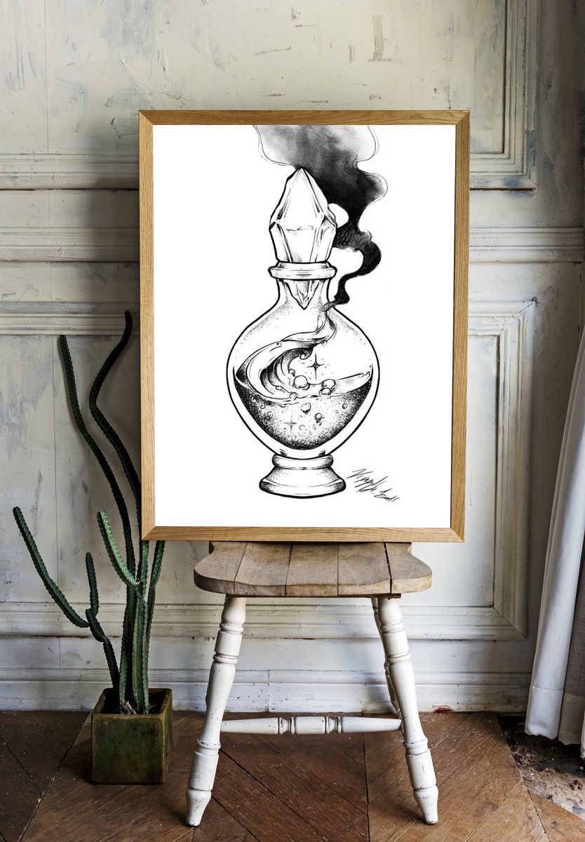 Mystic Potion Bottle Illustration Poster. — room view 1