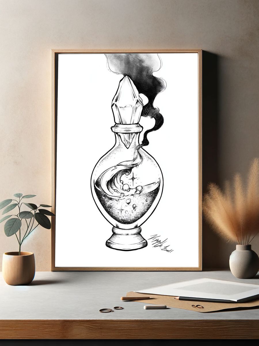 Mystic Potion Bottle Illustration Poster. — room view 2