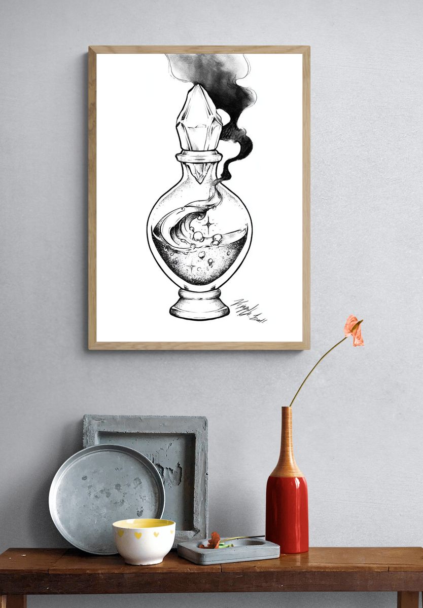Mystic Potion Bottle Illustration Poster. — room view 3