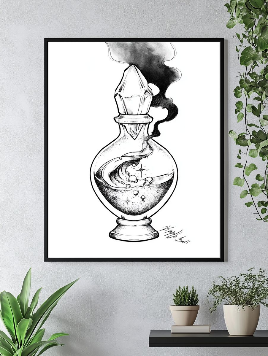Mystic Potion Bottle Illustration Poster. — room view 4