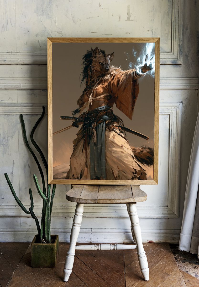 Wolf Samurai Digital Art Poster. room preview