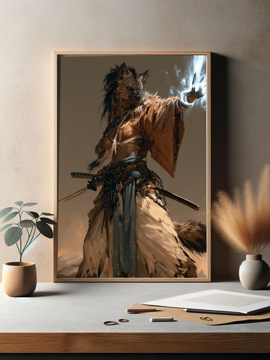 Wolf Samurai Digital Art Poster. — room view 2