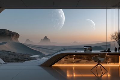 Futuristic Desert Moonscape Print. poster