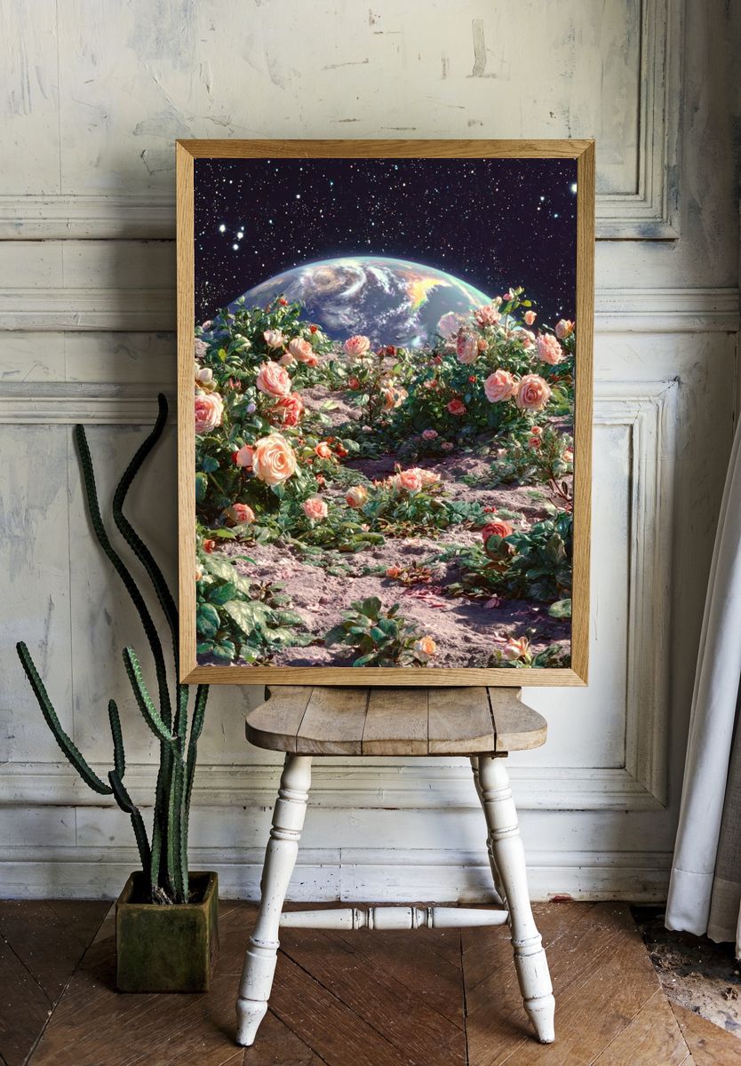 Cosmic Rose Garden Illustration Poster. — room view 1