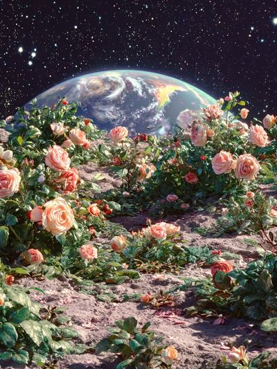 Cosmic Rose Garden Illustration Poster. poster print
