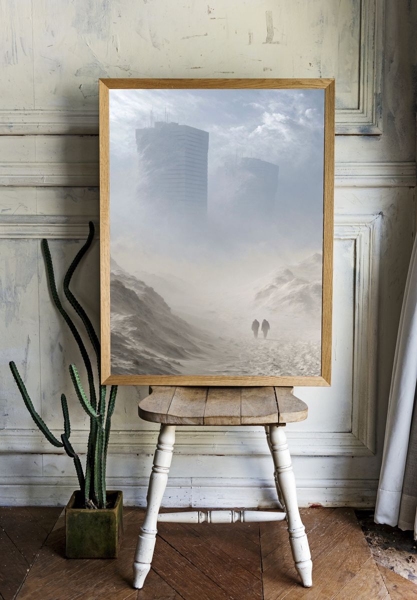 Foggy Dune Cityscape Print. — room view 1