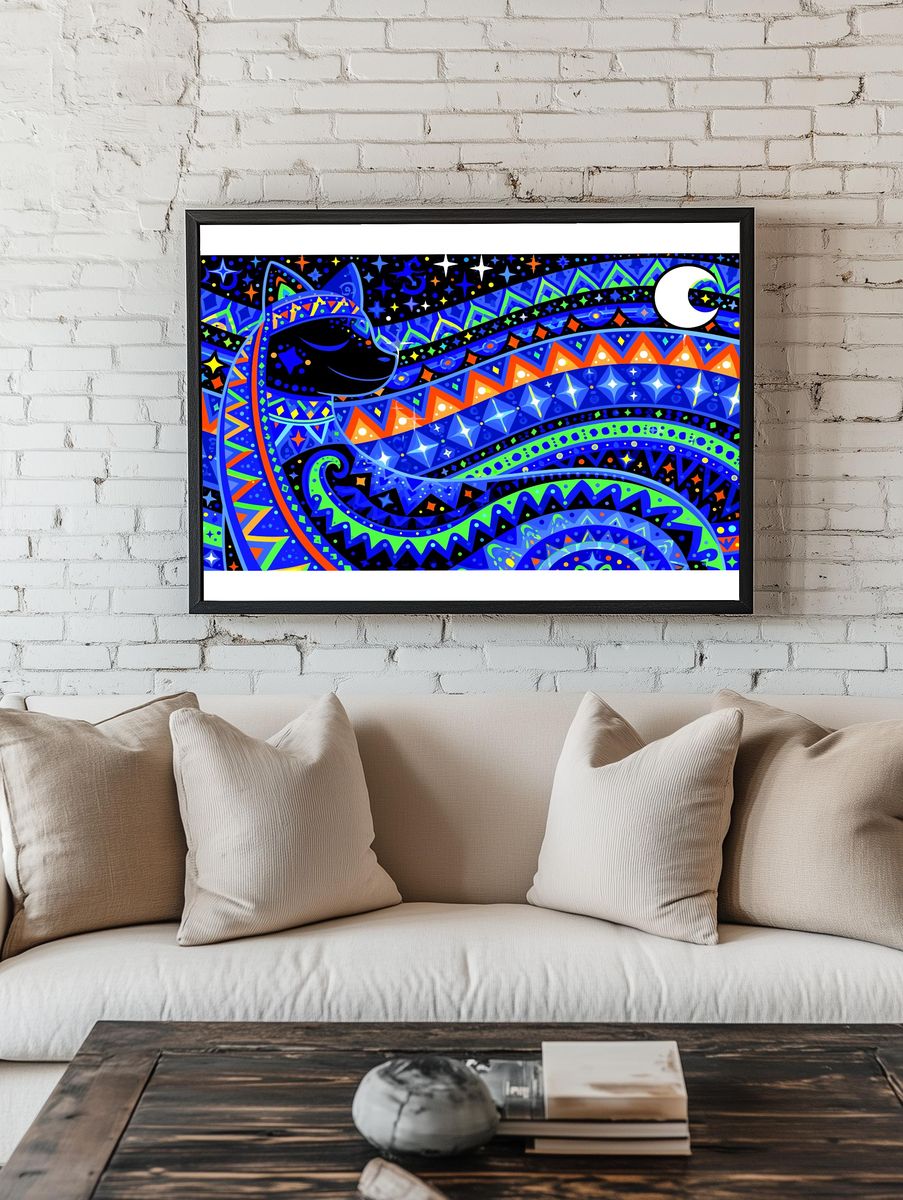 Celestial Cat Dreamscape Illustration Poster. room preview