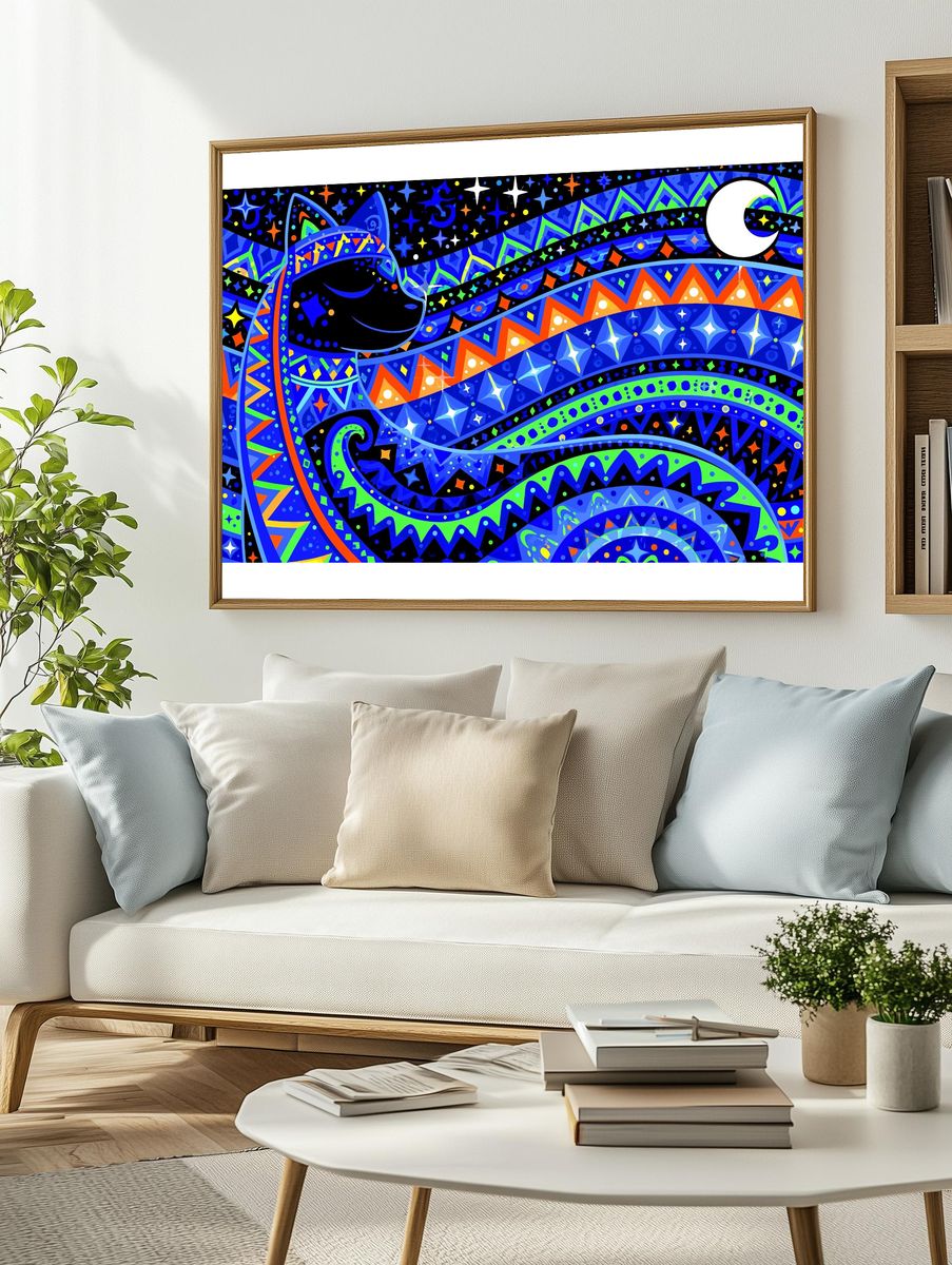 Celestial Cat Dreamscape Illustration Poster. — room view 2