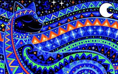 Celestial Cat Dreamscape Illustration Poster. poster print