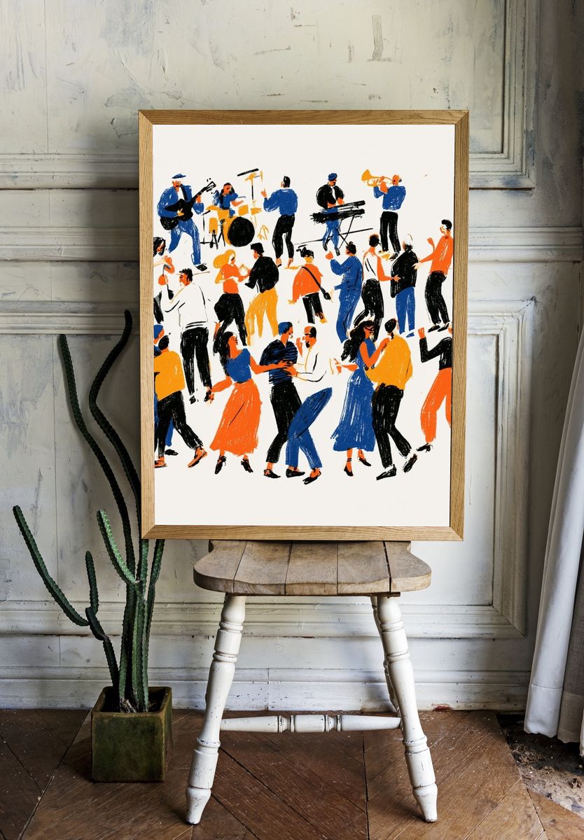 Jazz Dance Crowd Illustration Poster. — room view 1