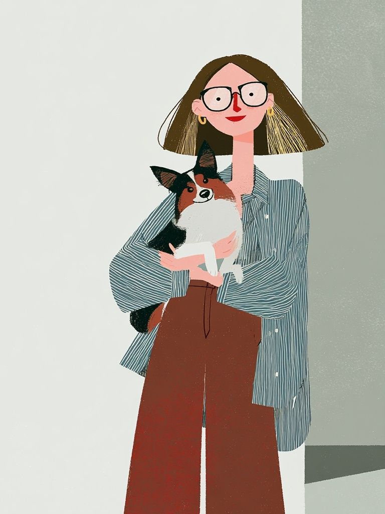 Woman with Dog Illustration Poster. poster — illustration art
