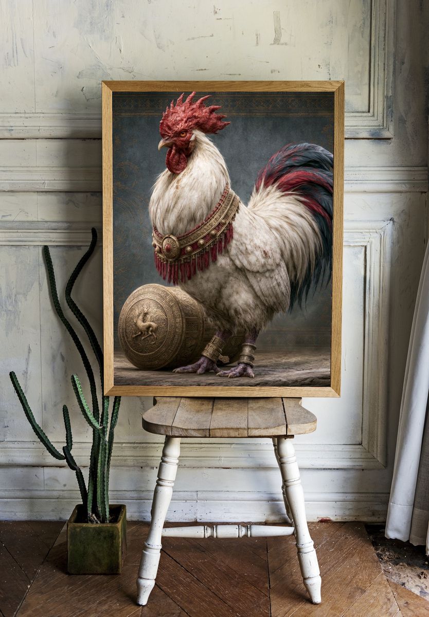 Regal Rooster Fantasy Illustration Poster. room preview
