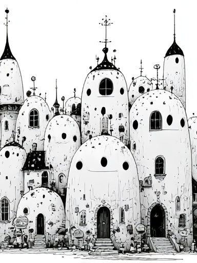 Whimsical Mushroom Houses Illustration Poster. poster — illustration art