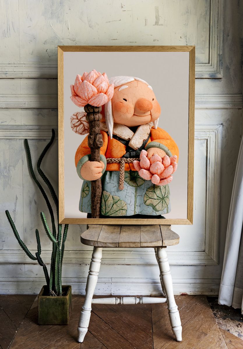 Ceramic Elder with Lotus Staff Poster. room preview