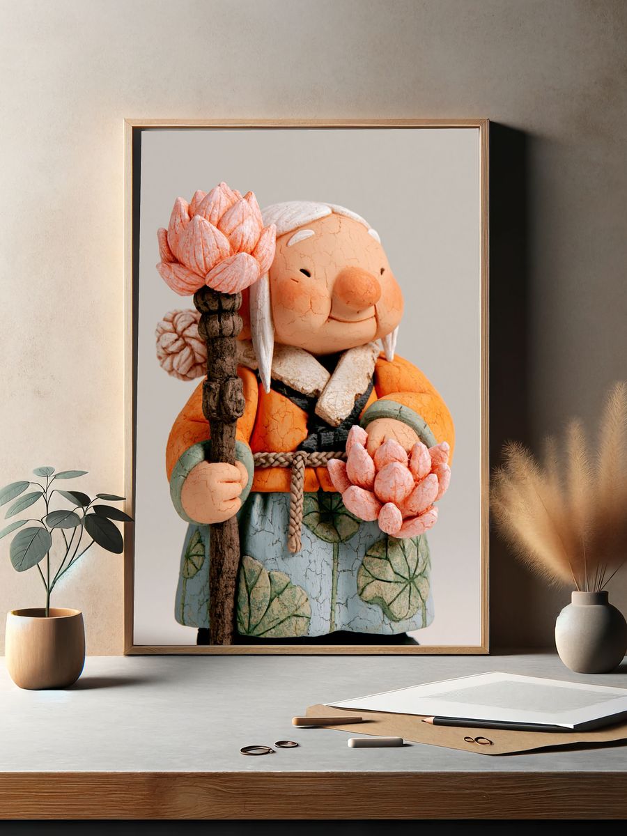 Ceramic Elder with Lotus Staff Poster. — room view 2