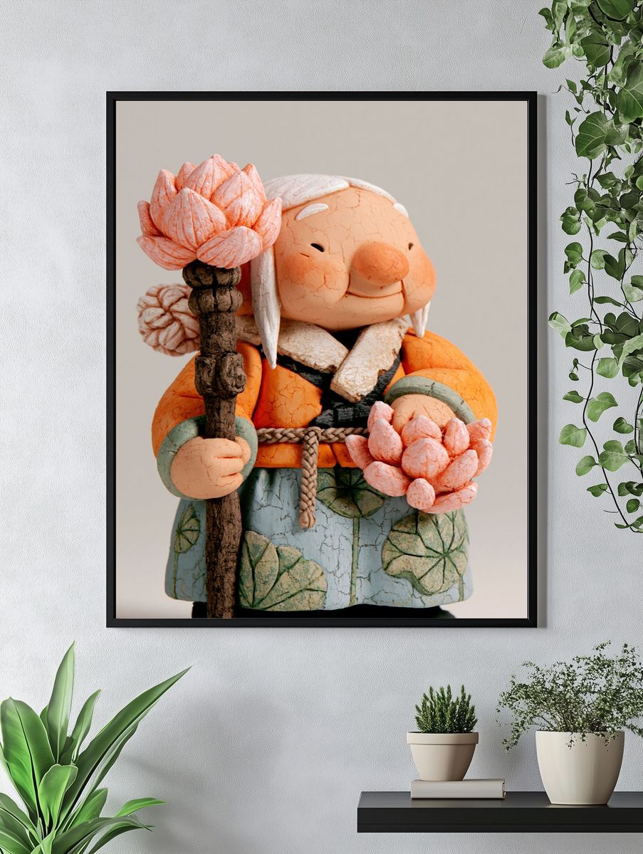 Ceramic Elder with Lotus Staff Poster. — room view 4