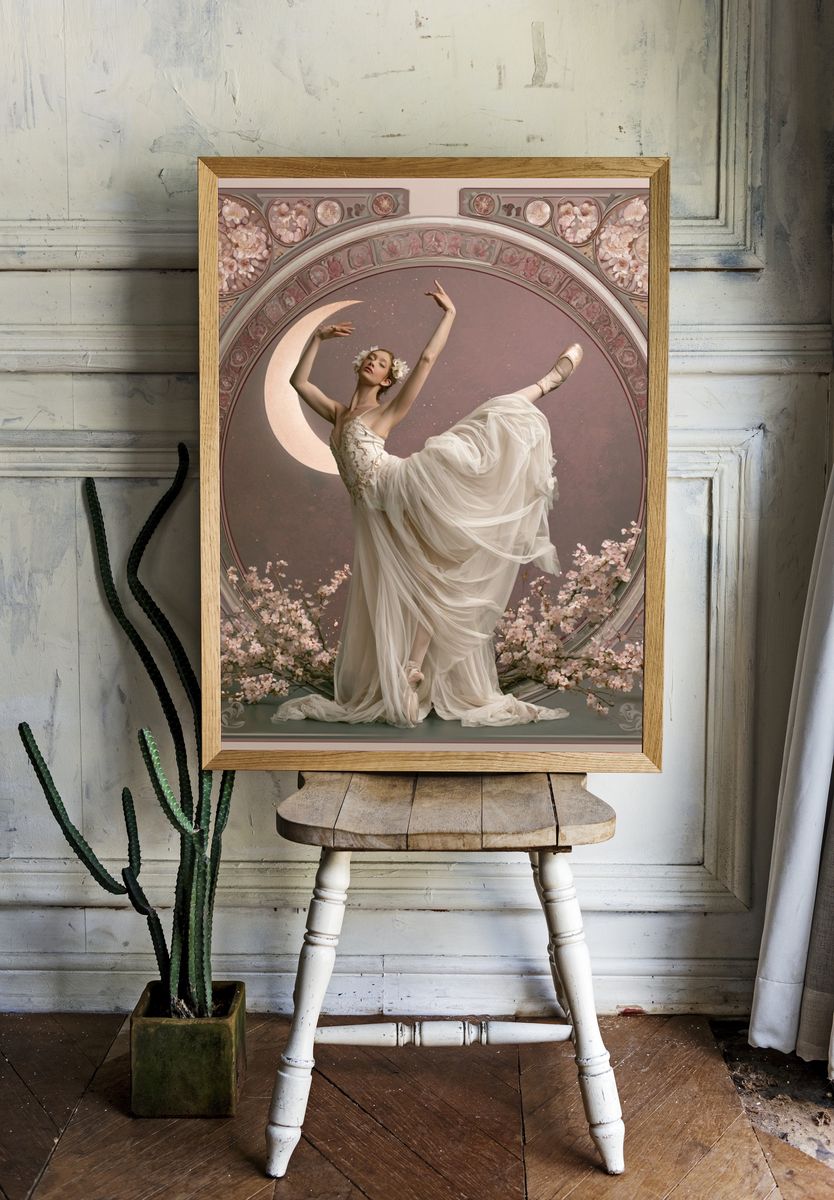 Moonlit Ballerina Vintage Print. room preview