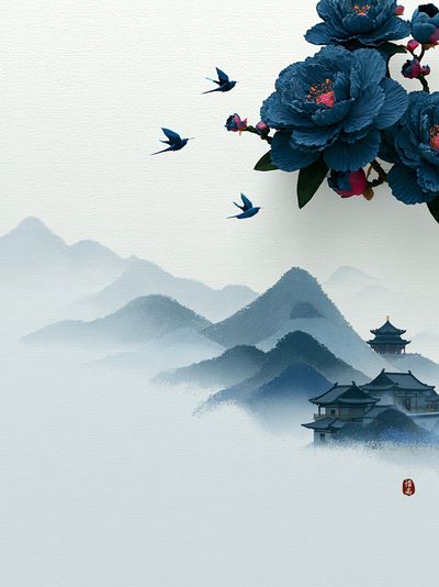 Blue Blossom Mountains Print. poster