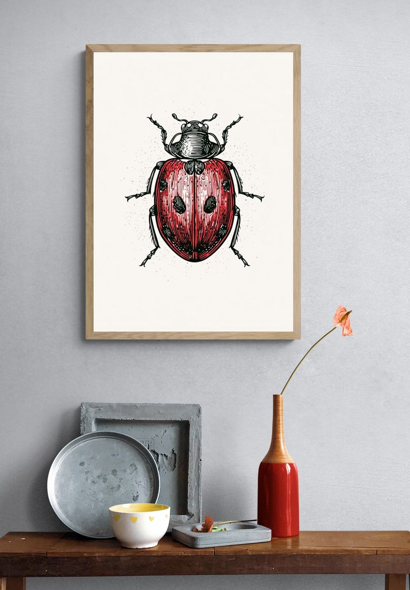 Ladybug Ink Illustration Poster. — room view 3
