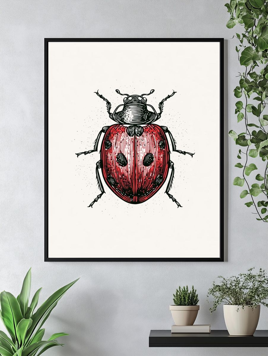 Ladybug Ink Illustration Poster. — room view 4