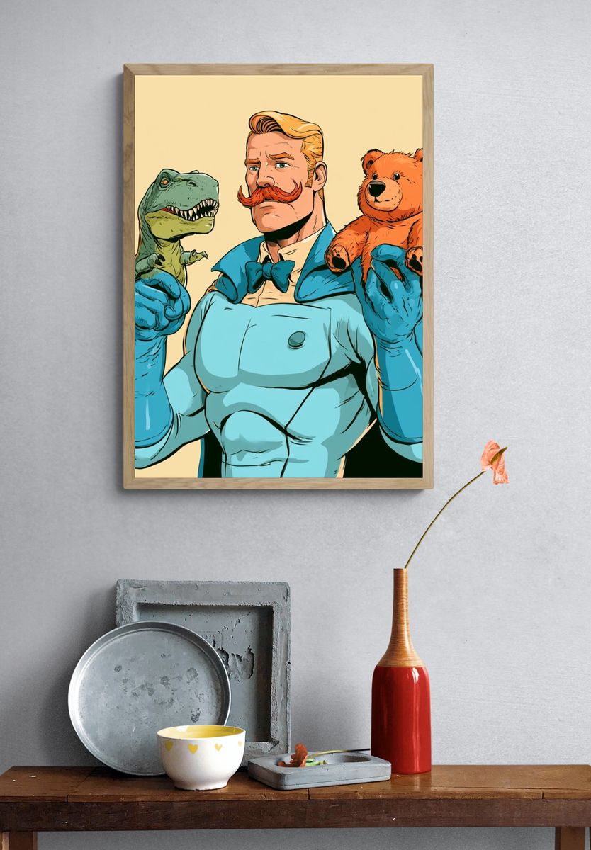 Retro Hero with Dino and Teddy Poster. — room view 3