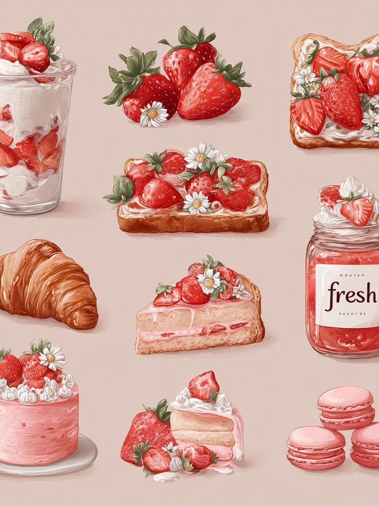 Strawberry Dessert Illustration Poster. poster — illustration art