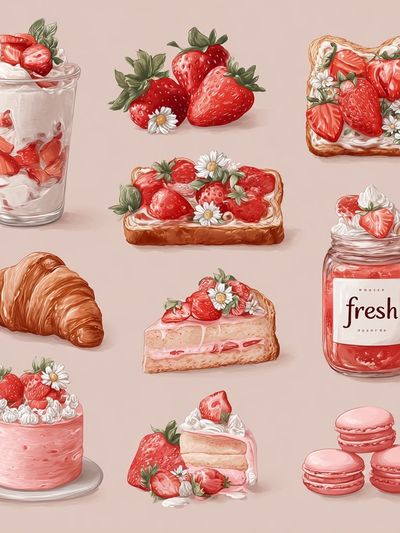 Strawberry Dessert Illustration Poster. poster print