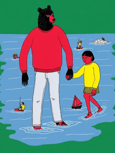 Bear and Child on Ice Poster. poster