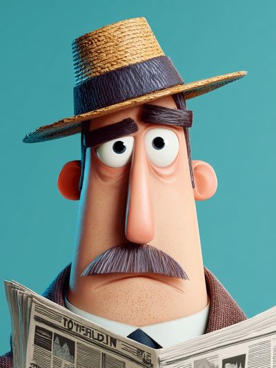 Stylized Man Reading Newspaper Illustration Poster. poster print