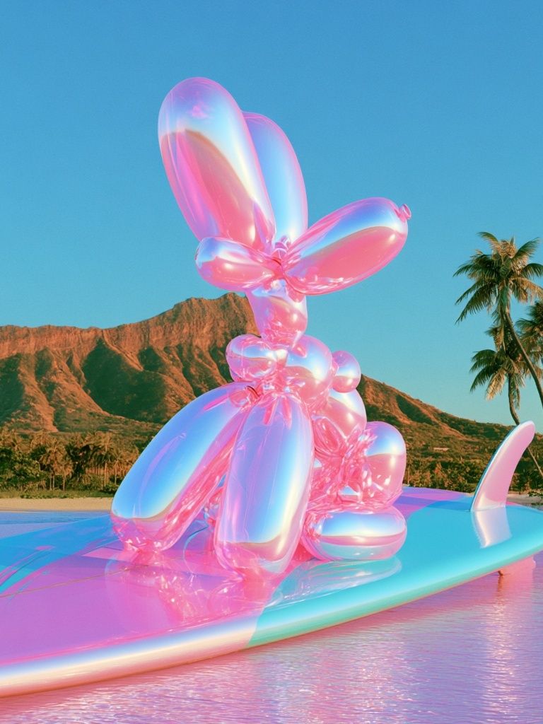 Neon Surf Bunny Illustration Poster. poster detail