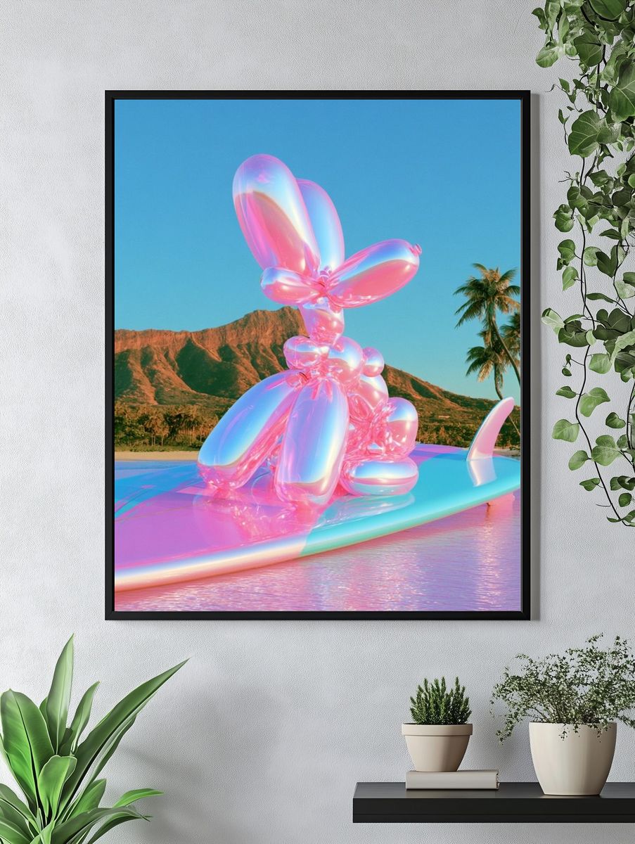 Neon Surf Bunny Illustration Poster. — room view 4