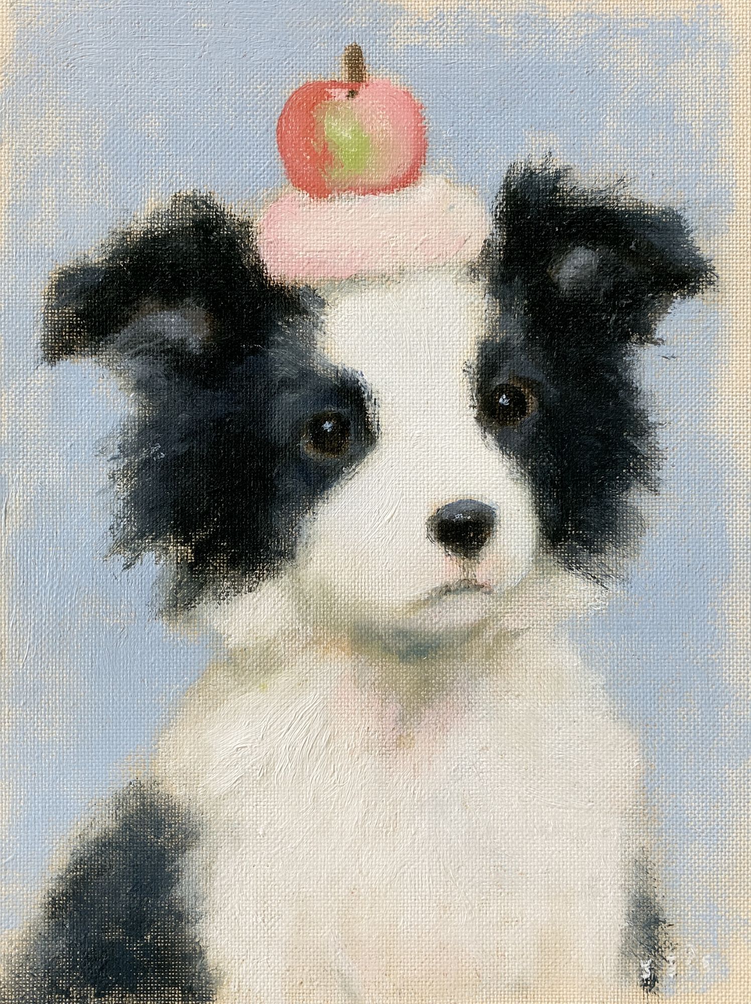 Puppy with Apple Illustration Print. poster detail