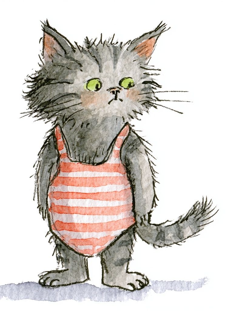 Striped Cat Watercolor Print. poster — illustration art